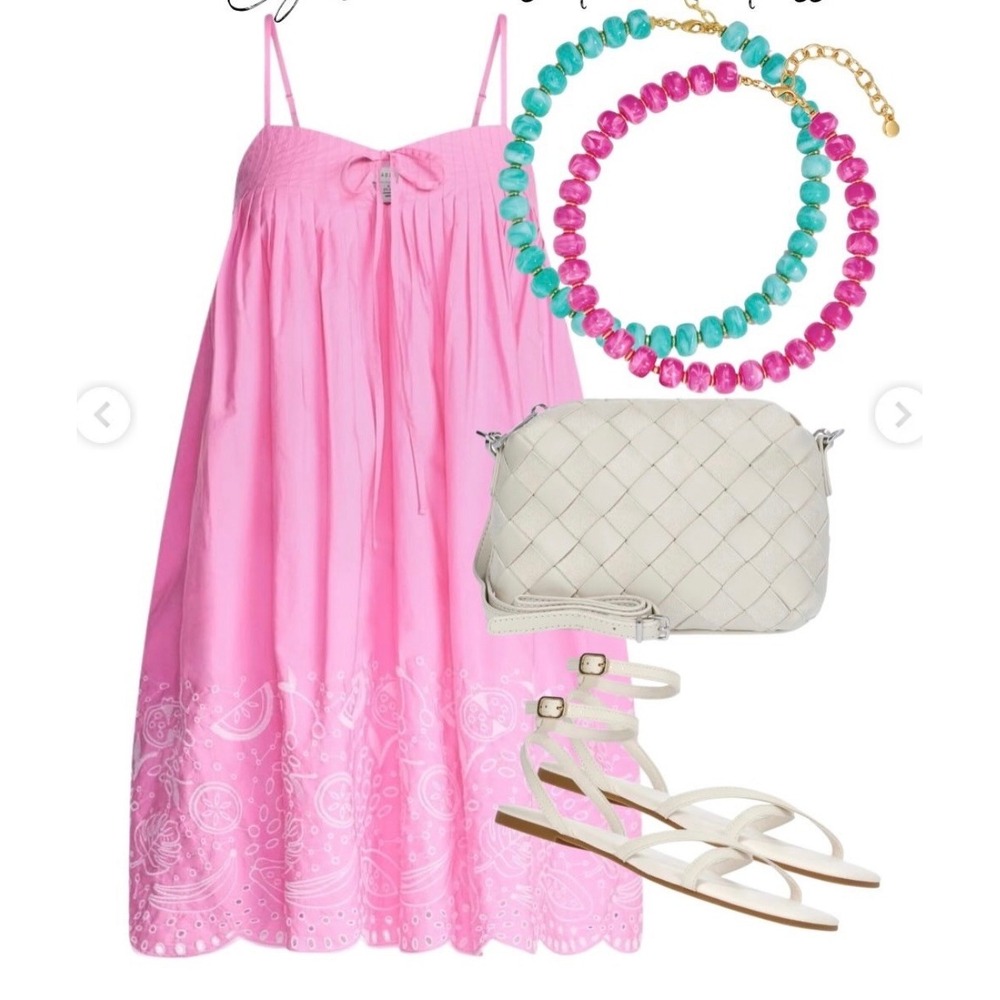 Coquette Free Assembly Pink Eyelet Babydoll Dress Fruit Embroidery XS